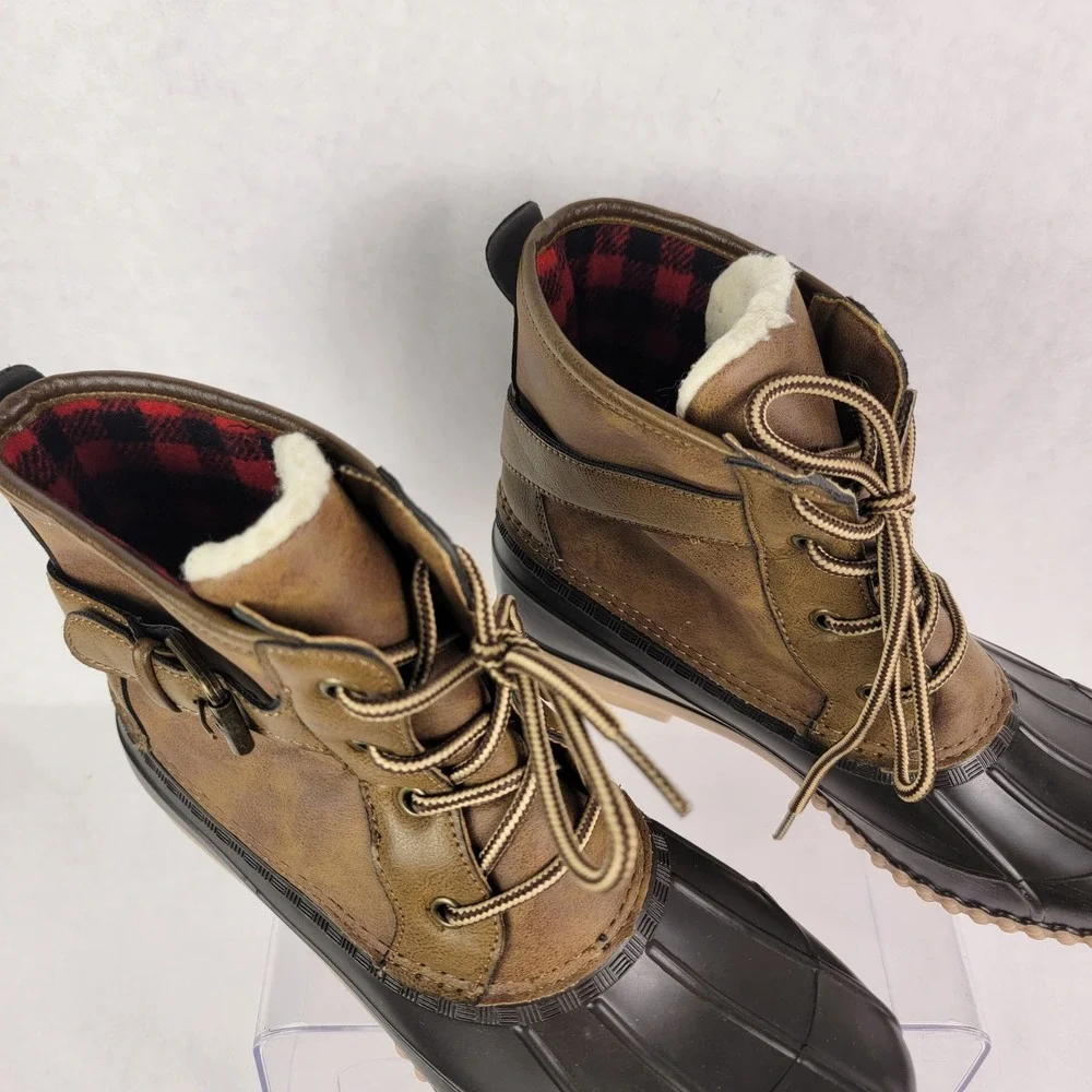 Madden Girl Rain Duck Boots Flannel‎ Lined Waterproof Womens 8 Brown Casual Cute